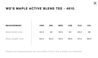 Women Maple Active Tee printed frt + back (Wodonga Pickleball)