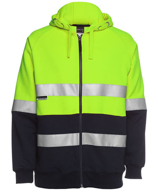 JB's Hi Vis D+N Full Zip Fleecy Hoodie - Lime/Navy Front