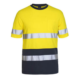 JB's Hi Vis D+N Cotton T-Shirt Yellow/Navy - Front